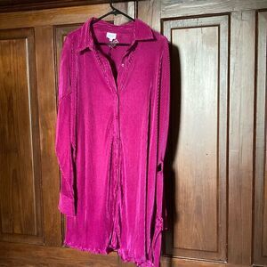 Le Lis New Magenta Belted Button Up Collared Mini Pleated Shirt Dress Size L